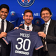 Nasser Al-Khelaïfi, Lionel Messi y Leonardo Nascimento de Araújo
